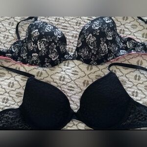 PINK Victoria's Secret Black and Floral Bra Set